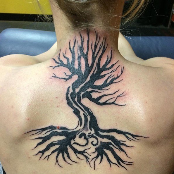 tree ohm symbol tattoos on back