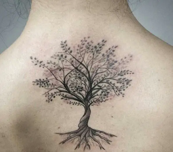 tree tattoo on woman's back