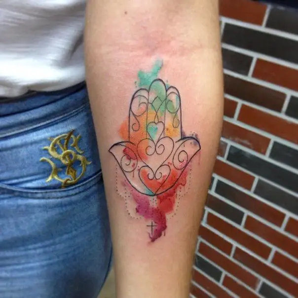 watercolor hamsa hand tattoos