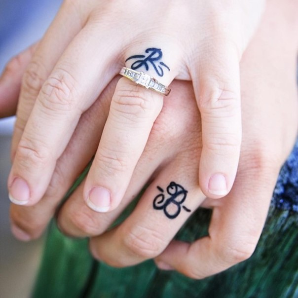 wedding band tattoo with initials