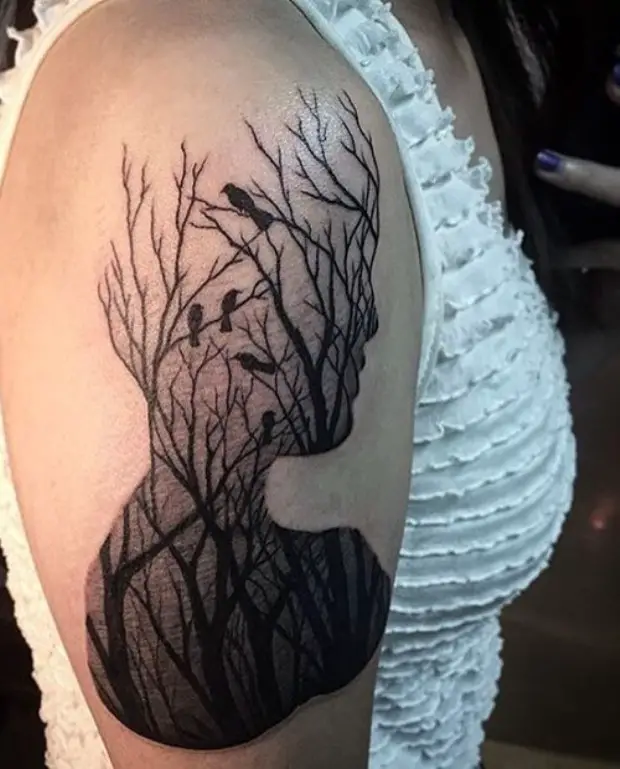 Abstract Girl Tree Arm 3d Tattoo Designs For Girls