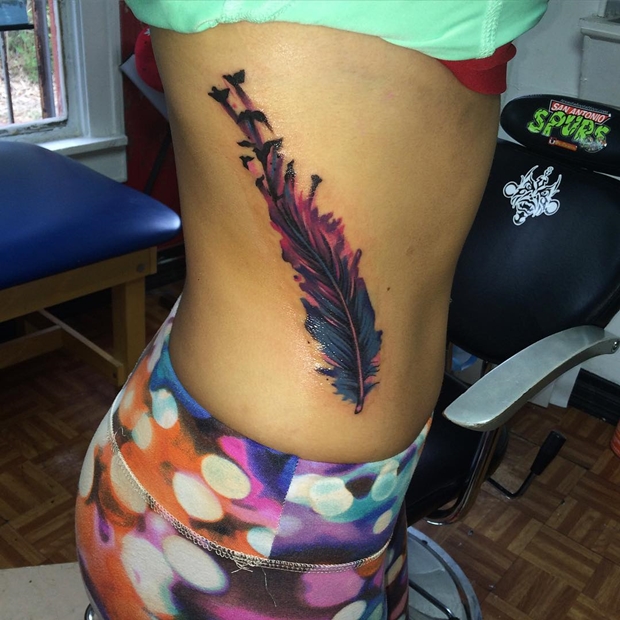 feather wet paint side tattoos for girls