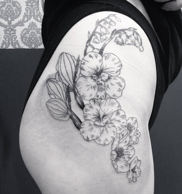 floral side hip tattoos for girls