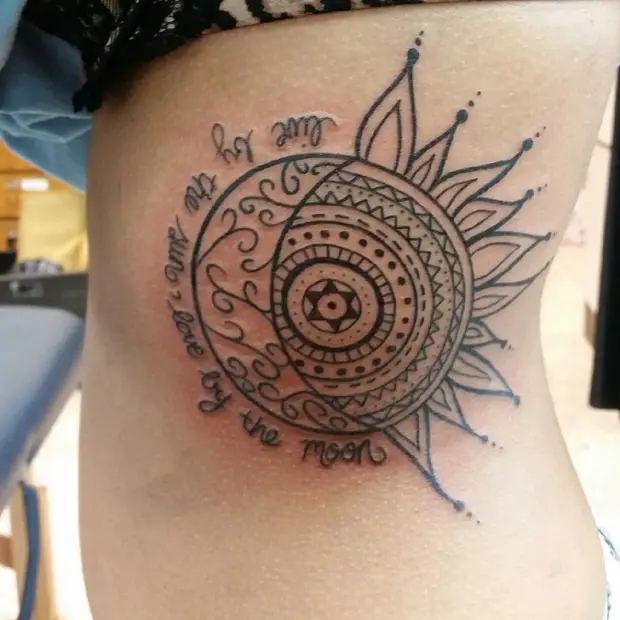 moon and sun side tattoos for girls