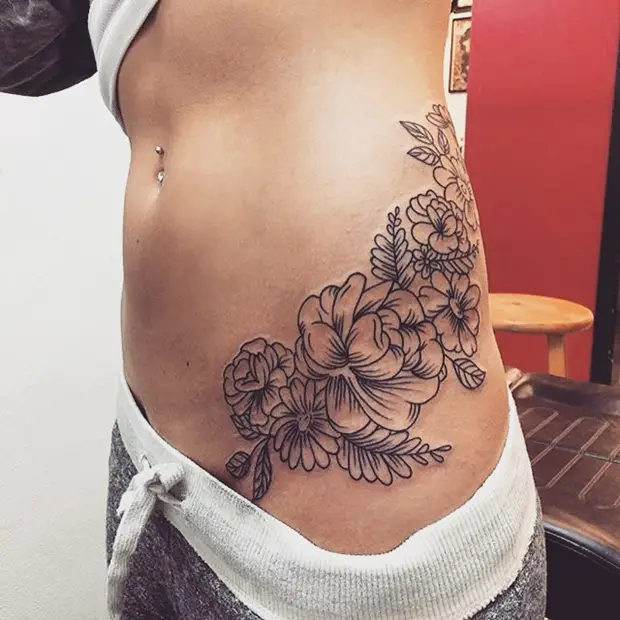 rose side tattoos for girls
