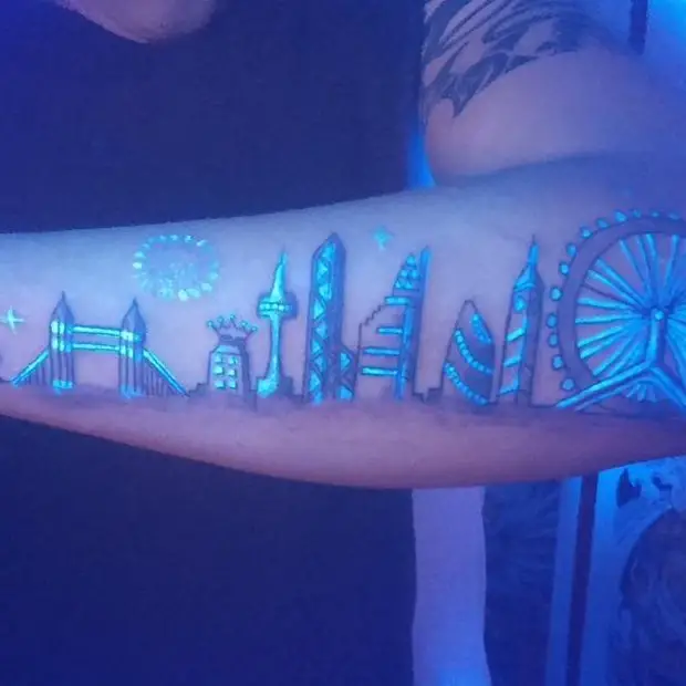 city tattoo black ink uv lights