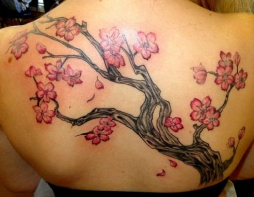 cherry blossom tree tattoo on back