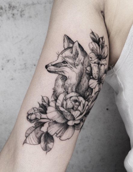 Fox tattoo: black and white