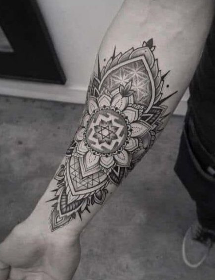 Geometric tattoos on forearm