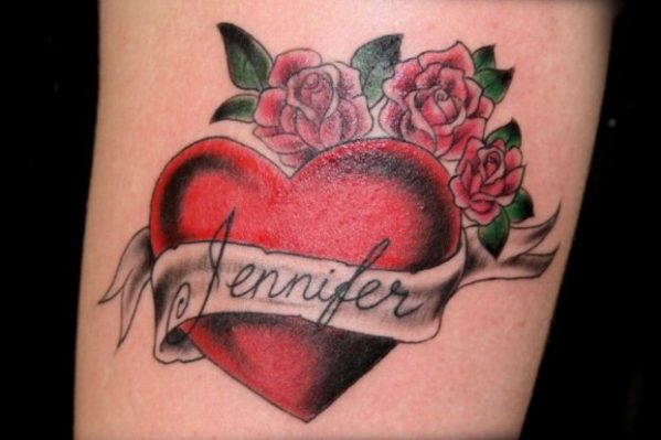 Heart tattoos with names inside