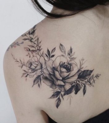 Back shoulder rose tattoos