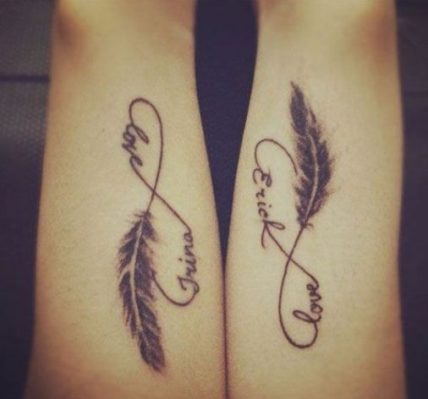 feather tattoo with name